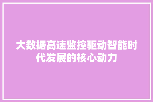 大数据高速监控驱动智能时代发展的核心动力  第1张
