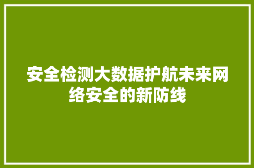 安全检测大数据护航未来网络安全的新防线