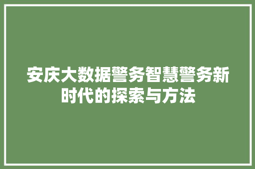 安庆大数据警务智慧警务新时代的探索与方法  第1张