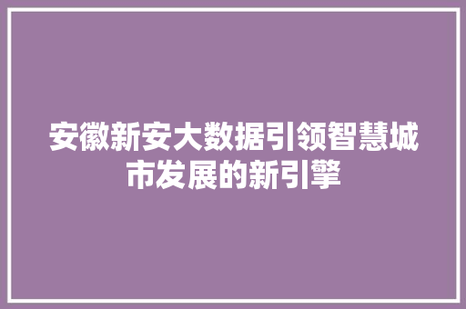 安徽新安大数据引领智慧城市发展的新引擎