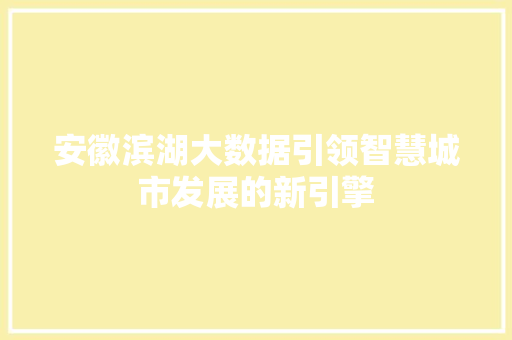 安徽滨湖大数据引领智慧城市发展的新引擎