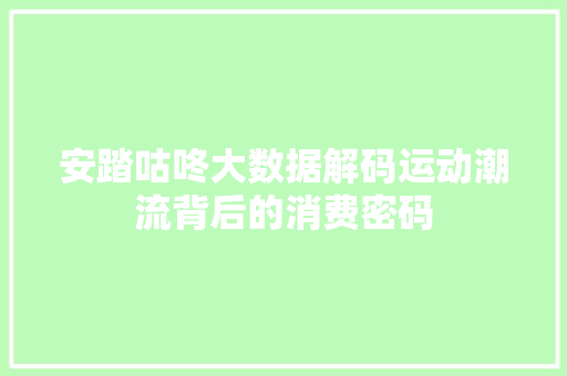 安踏咕咚大数据解码运动潮流背后的消费密码