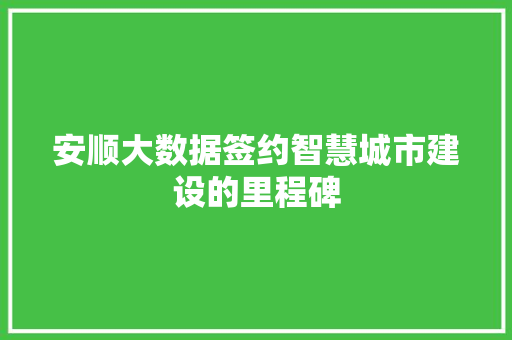 安顺大数据签约智慧城市建设的里程碑
