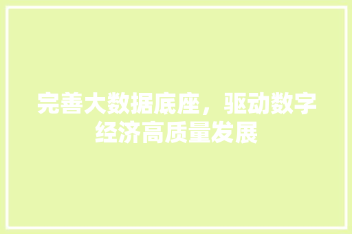 完善大数据底座，驱动数字经济高质量发展