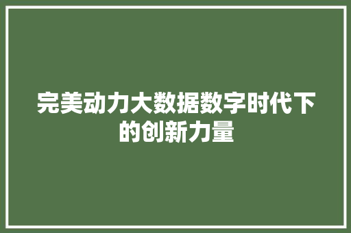 完美动力大数据数字时代下的创新力量  第1张