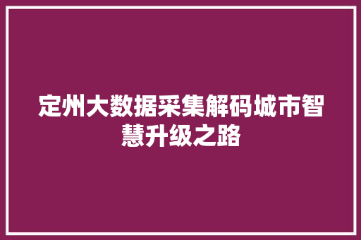 定州大数据采集解码城市智慧升级之路