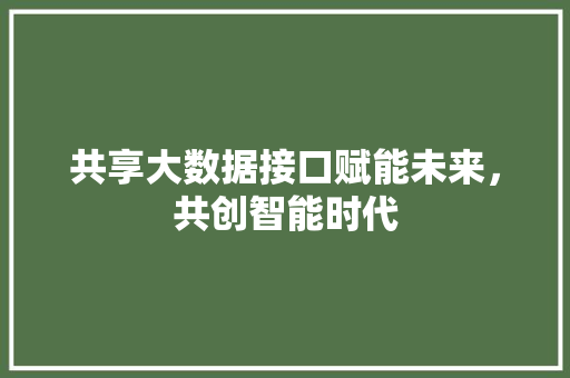 共享大数据接口赋能未来，共创智能时代  第1张