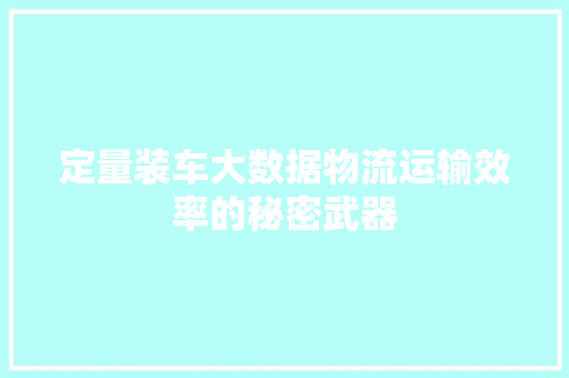 定量装车大数据物流运输效率的秘密武器