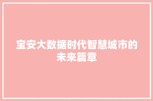 宝安大数据时代智慧城市的未来篇章