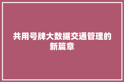 共用号牌大数据交通管理的新篇章