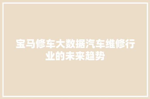 宝马修车大数据汽车维修行业的未来趋势