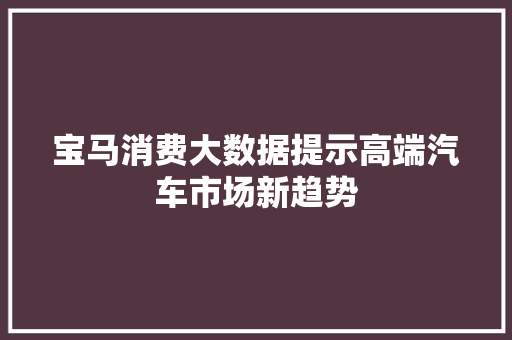宝马消费大数据提示高端汽车市场新趋势