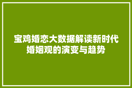 宝鸡婚恋大数据解读新时代婚姻观的演变与趋势