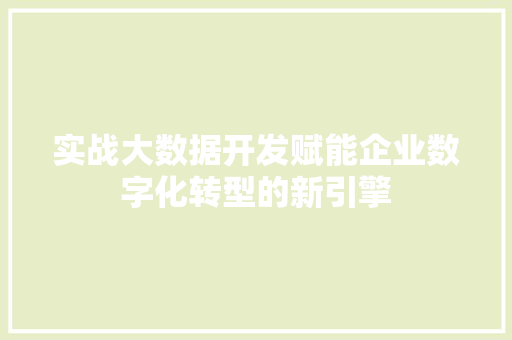 实战大数据开发赋能企业数字化转型的新引擎