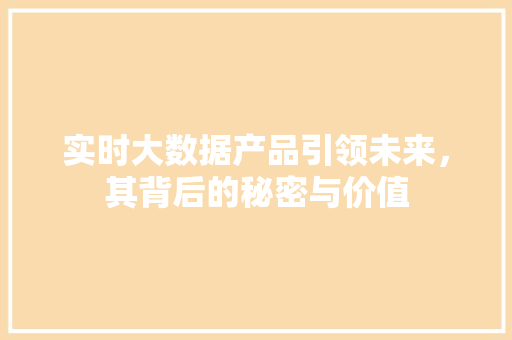 实时大数据产品引领未来，其背后的秘密与价值  第1张