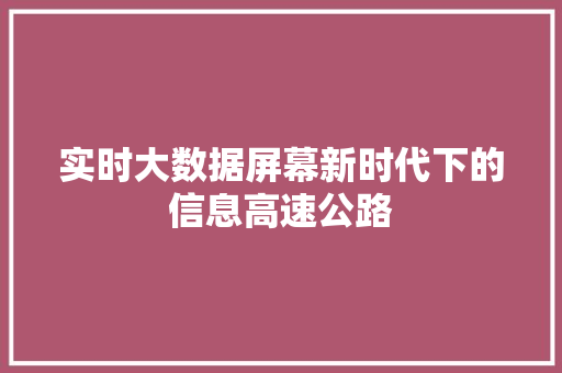 实时大数据屏幕新时代下的信息高速公路  第1张