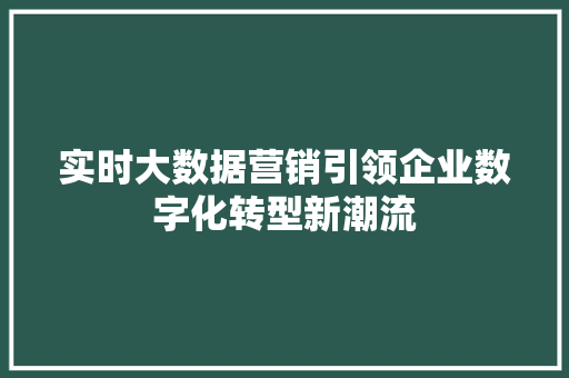 实时大数据营销引领企业数字化转型新潮流  第1张