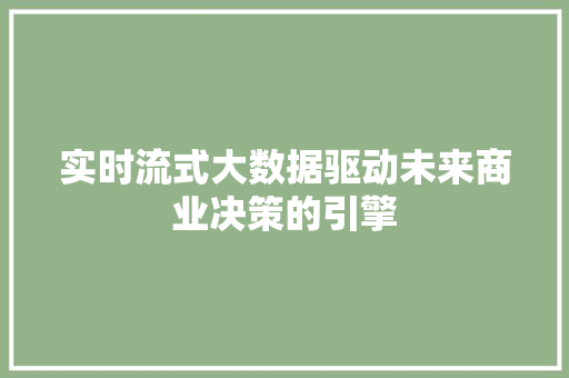 实时流式大数据驱动未来商业决策的引擎  第1张