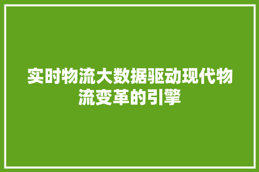 实时物流大数据驱动现代物流变革的引擎  第1张
