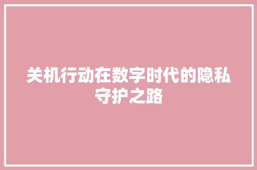 关机行动在数字时代的隐私守护之路