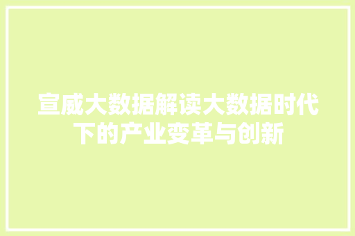 宣威大数据解读大数据时代下的产业变革与创新