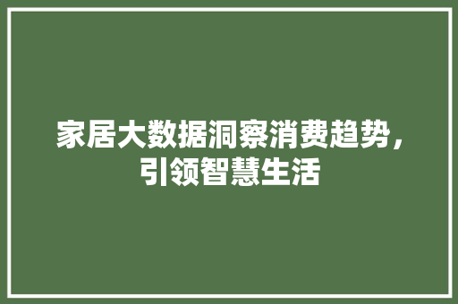 家居大数据洞察消费趋势，引领智慧生活