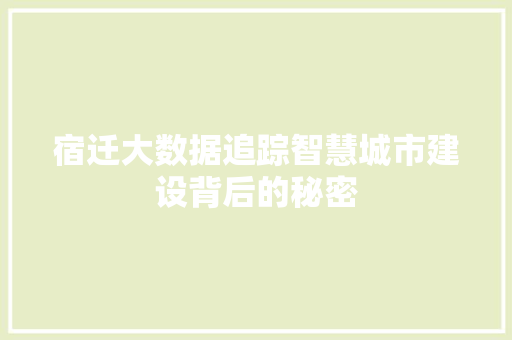 宿迁大数据追踪智慧城市建设背后的秘密