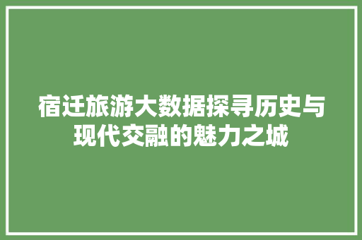 宿迁旅游大数据探寻历史与现代交融的魅力之城