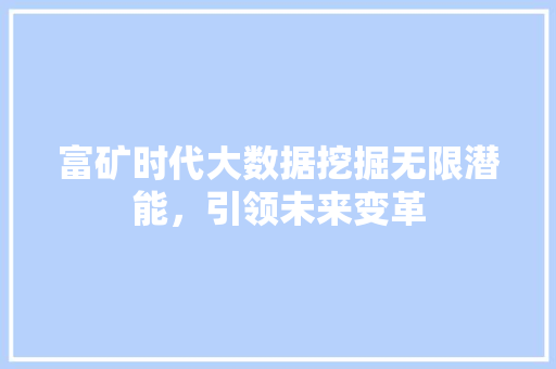 富矿时代大数据挖掘无限潜能，引领未来变革