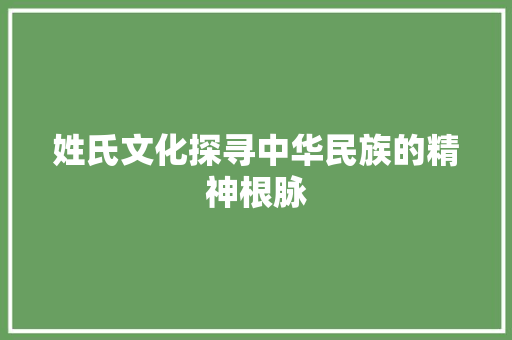 姓氏文化探寻中华民族的精神根脉