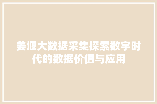 姜堰大数据采集探索数字时代的数据价值与应用