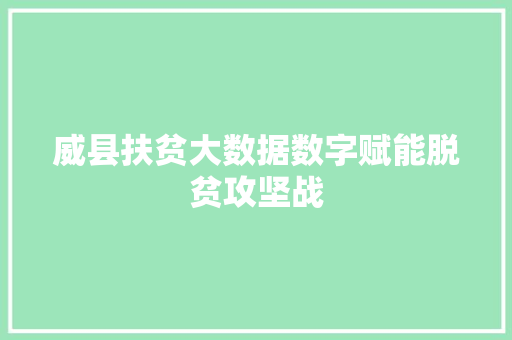 威县扶贫大数据数字赋能脱贫攻坚战