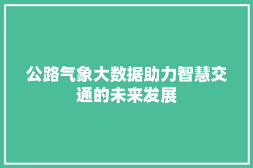 公路气象大数据助力智慧交通的未来发展