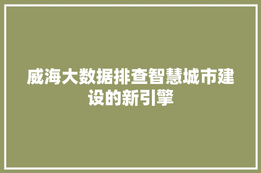 威海大数据排查智慧城市建设的新引擎  第1张