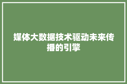 媒体大数据技术驱动未来传播的引擎  第1张