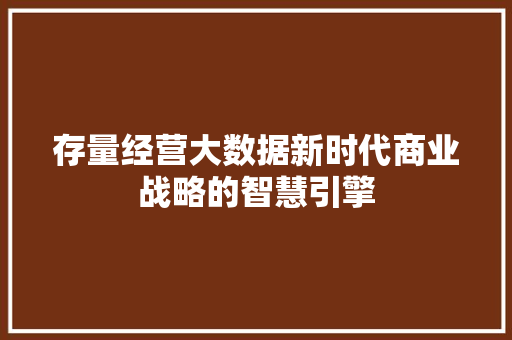 存量经营大数据新时代商业战略的智慧引擎