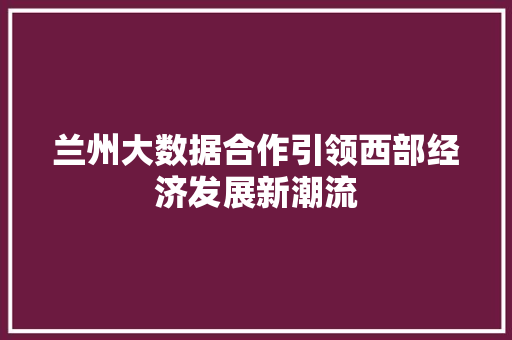 兰州大数据合作引领西部经济发展新潮流