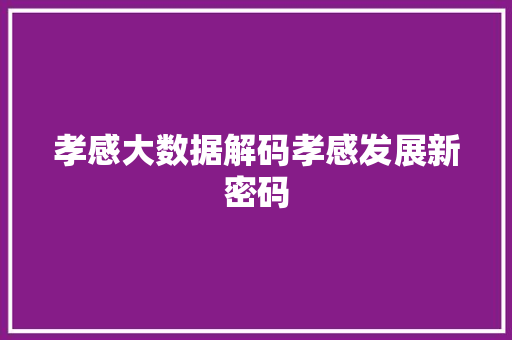 孝感大数据解码孝感发展新密码