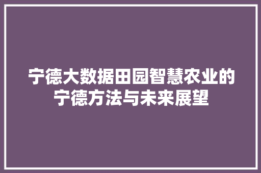 宁德大数据田园智慧农业的宁德方法与未来展望