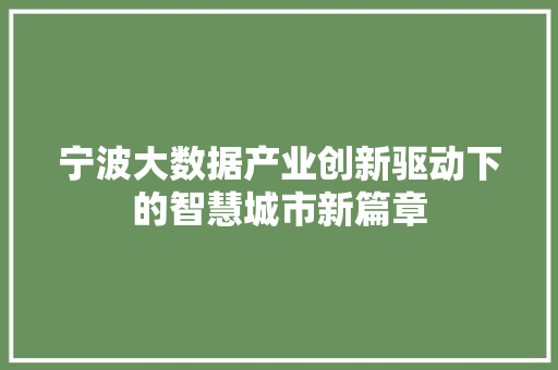 宁波大数据产业创新驱动下的智慧城市新篇章  第1张