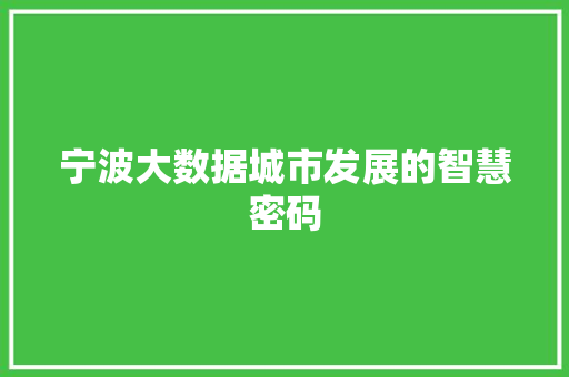 宁波大数据城市发展的智慧密码  第1张