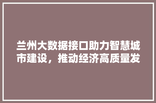 兰州大数据接口助力智慧城市建设，推动经济高质量发展  第1张