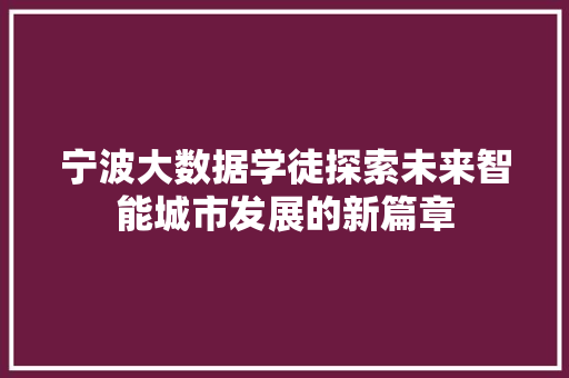 宁波大数据学徒探索未来智能城市发展的新篇章
