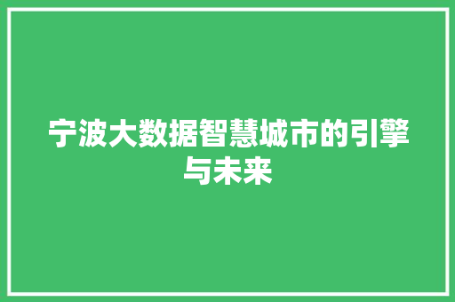 宁波大数据智慧城市的引擎与未来  第1张