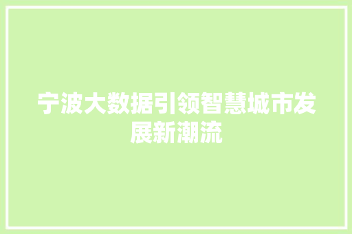 宁波大数据引领智慧城市发展新潮流  第1张