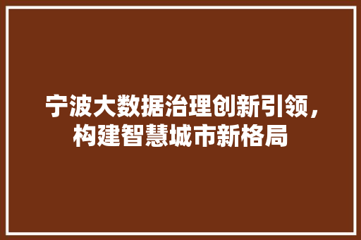 宁波大数据治理创新引领，构建智慧城市新格局  第1张