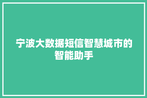 宁波大数据短信智慧城市的智能助手  第1张