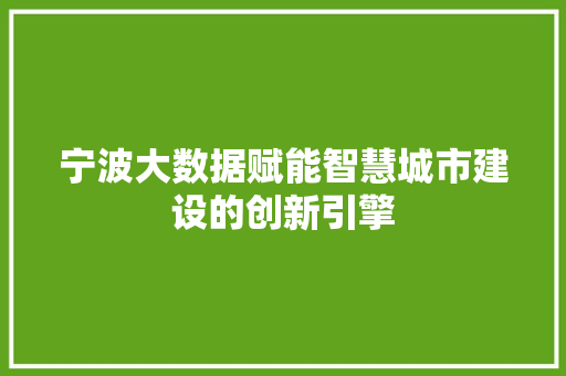 宁波大数据赋能智慧城市建设的创新引擎  第1张