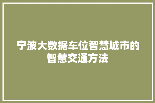 宁波大数据车位智慧城市的智慧交通方法