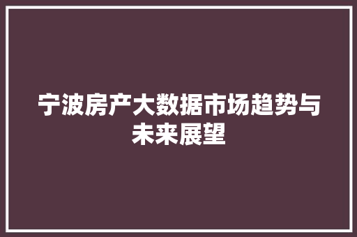宁波房产大数据市场趋势与未来展望  第1张